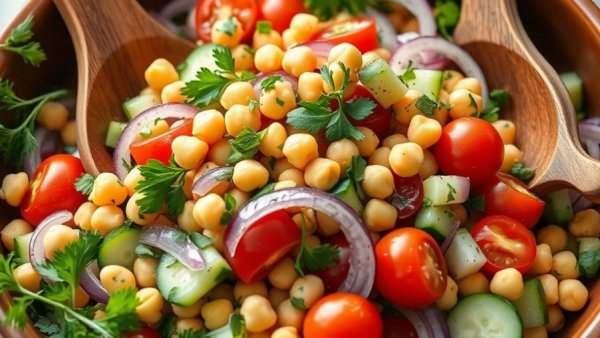 Fresh Mediterranean salad in ceramic bowl for Love & Lemons Cooking Club Challenge.
