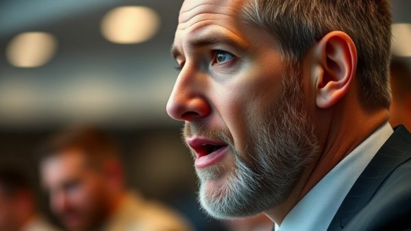 Thoughtful male speaker at health radio event, discussing mouth taping.