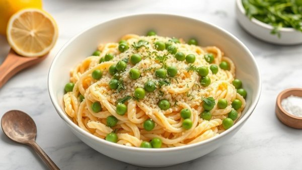 Creamy lemon orzo recipe with peas and herbs.