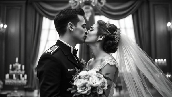 Classic celebrity wedding black and white scenes celebrating love.