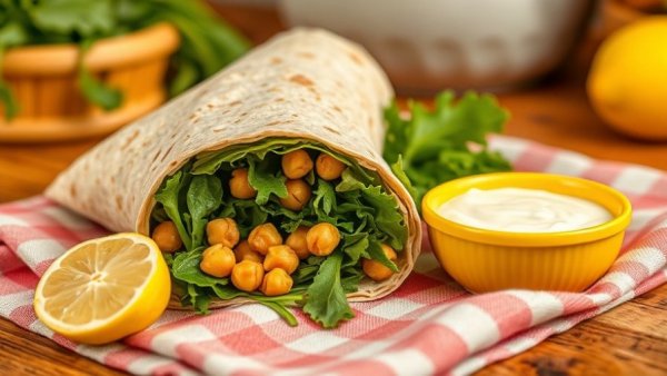 Fresh Caesar wrap recipe with greens and chickpeas.