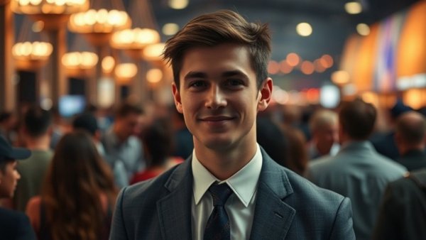 Young man in a stylish outfit at event, related to celebrity attractiveness polls.