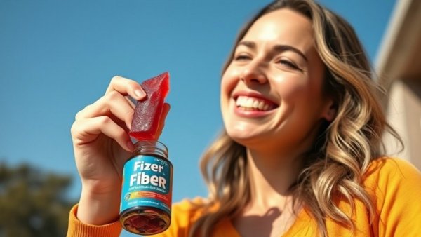 Young woman enjoying 2-in-1 Fiber Gummy for gut health.