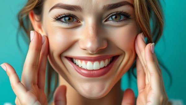 Smiling woman holding before picture of crow's feet removal.