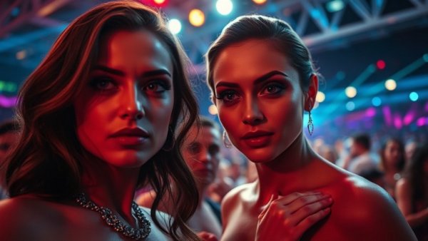 Glamorous event with two women, exploring celebrity collaborations trends.