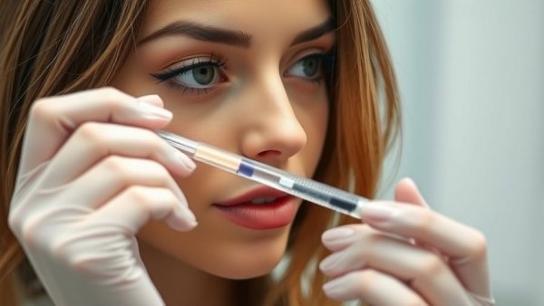 Facial exercises vs Botox concept, woman with syringe.