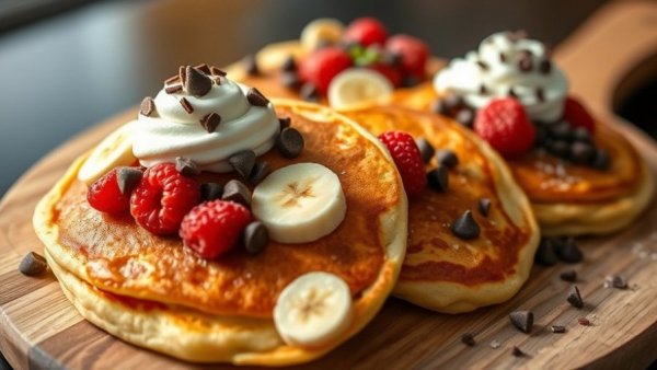 Pancake snack board with fresh toppings, vibrant and colorful.