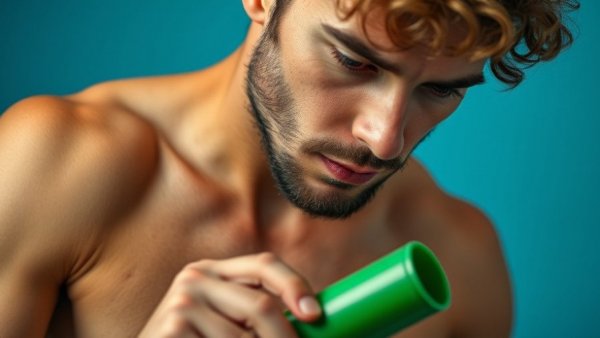 Close-up of a man holding SPF product tube, ideal for oily skin.