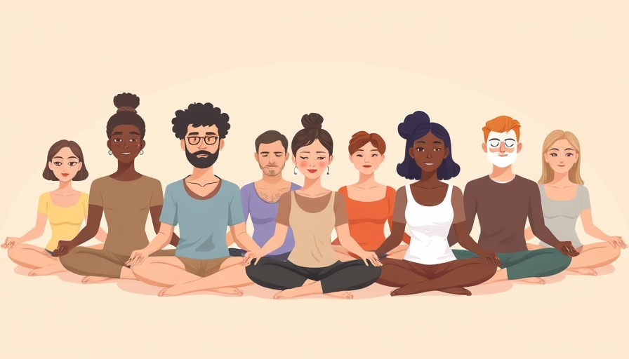 Illustration of diverse group meditating, depicting mindfulness.