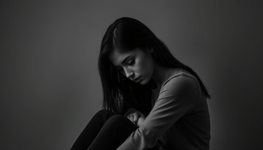 Black and white photo of woman reflecting, emphasizing mental health awareness.