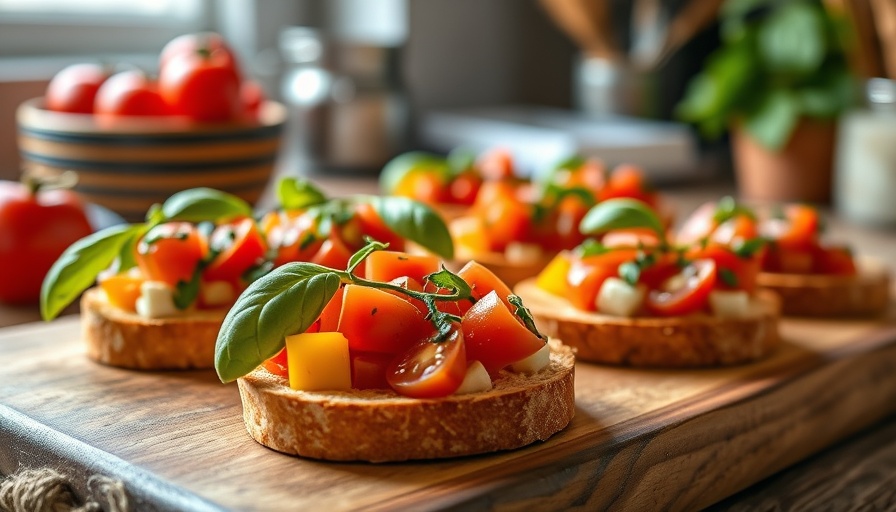 Vibrant bruschetta with tomatoes and basil for easy 4th of July appetizers.