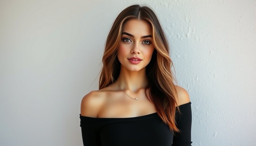 Stylish young woman in black top against a white wall, summer beauty.