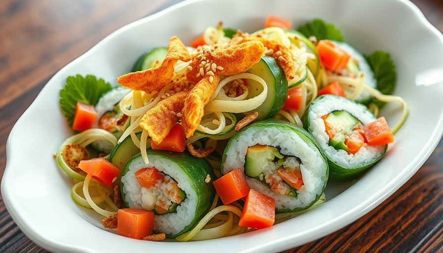 Vibrant California roll cucumber salad with sesame seeds.