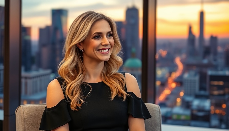 Blonde woman on talk show set, celebrity gossip topic.