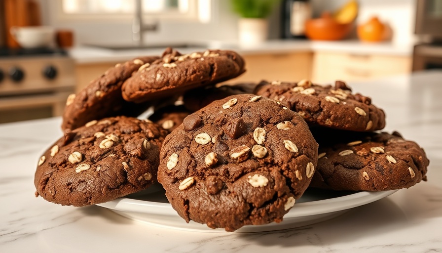 Fresh no bake cookies on a white plate in a cozy kitchen.