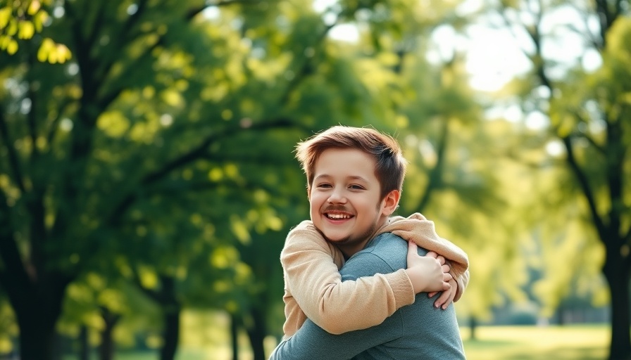 Father and child hugging joyfully in a park, symbolizing building healthy habits through small family rituals.