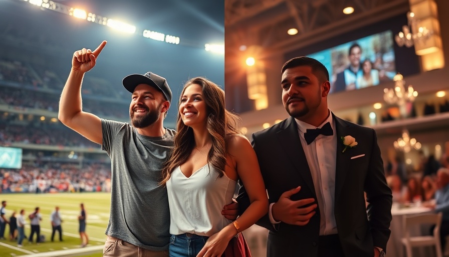 NFL couples celebrating at a stadium and formal event.