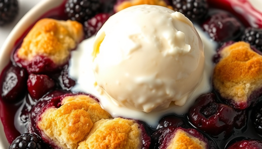 Easy blackberry cobbler with ice cream topping.
