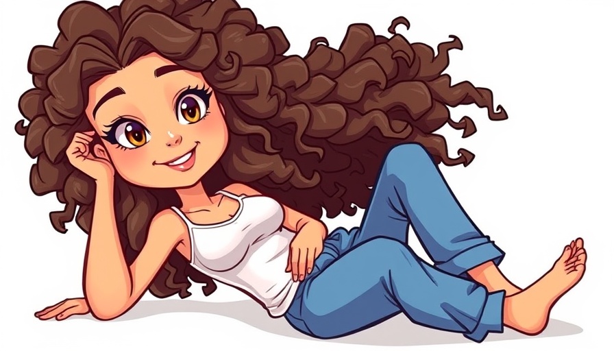 Cartoon of a curly-haired woman sitting in a relaxed pose.