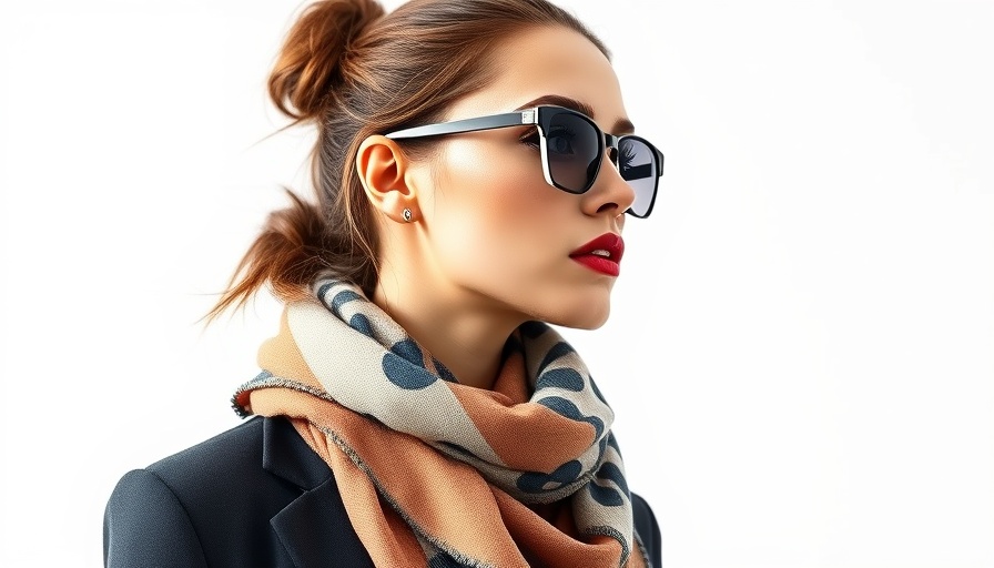 Chic model in stylish scarf, highlighting 2025 fashion trends.