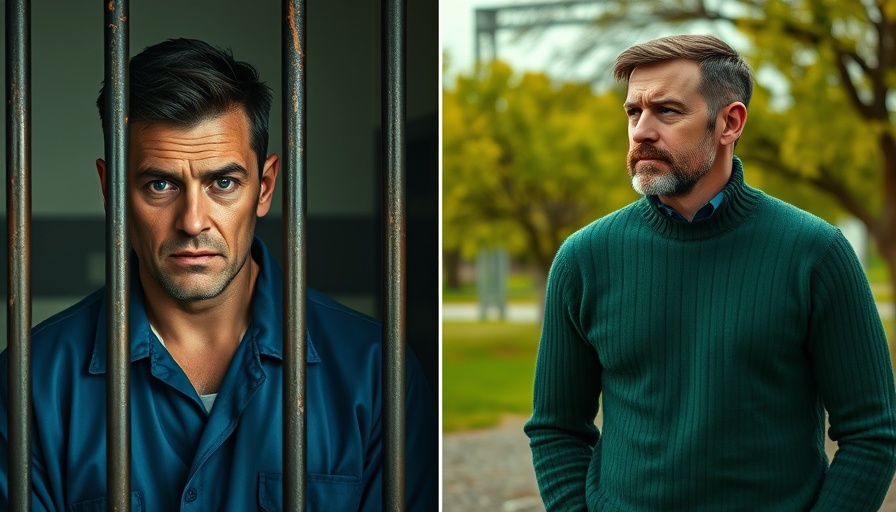 Side-by-side images of a man behind bars and in a green sweater, illustrating contrasting environments; relevant to Lil Nas X arrest news.