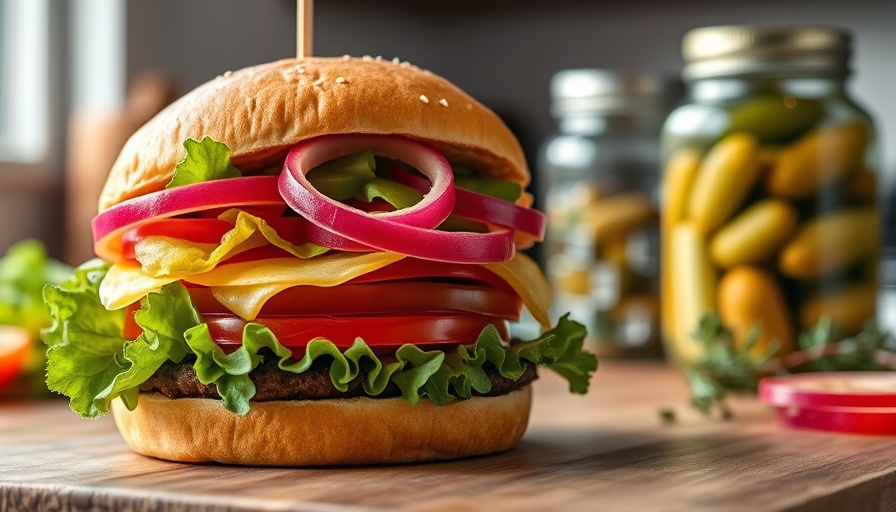 Labor Day food ideas: colorful vegetarian burger on counter.