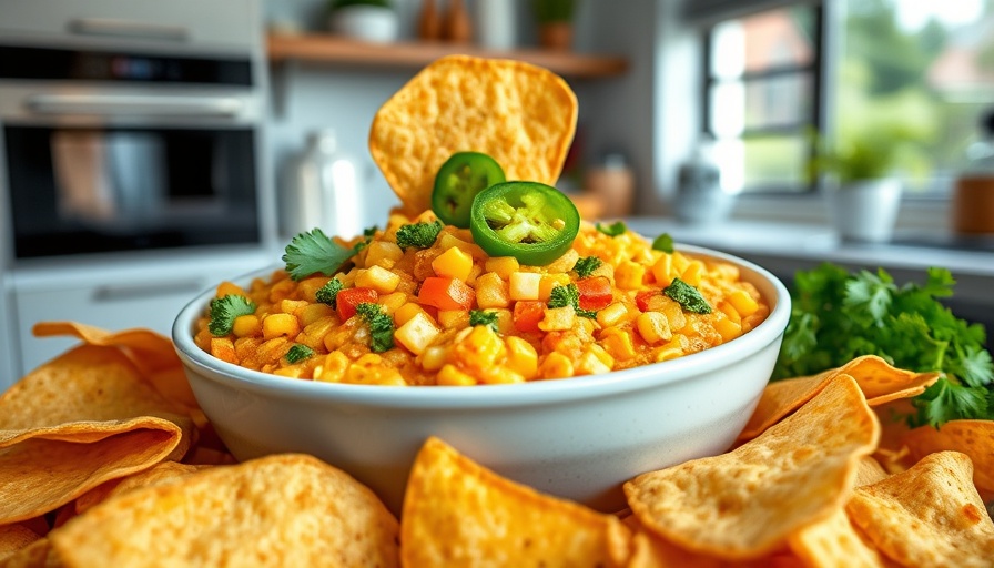 Vibrant and appetizing Mexican street corn dip with cilantro and jalapeños.