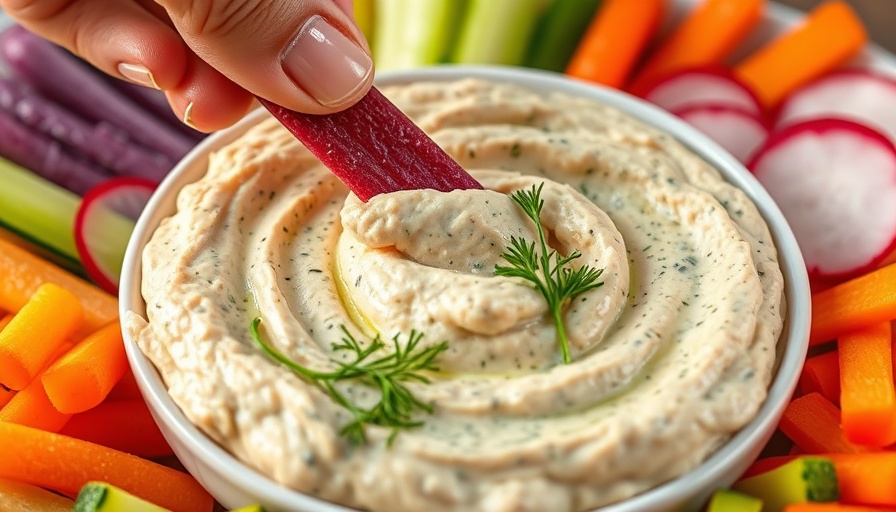 Colorful roasted zucchini dip with dill and veggies.
