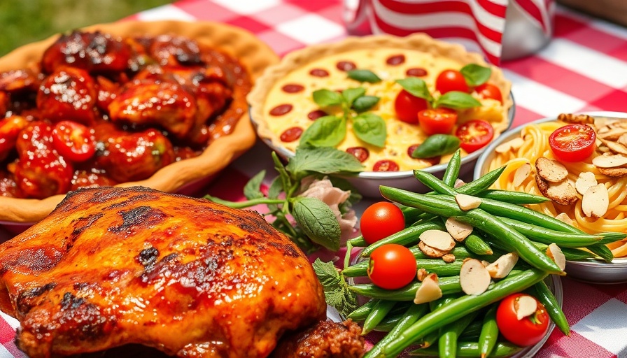 Delicious Labor Day recipes including BBQ chicken, pie, and salads.