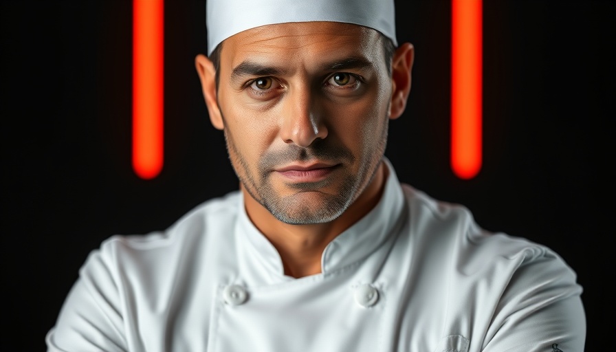 Renowned chef in white coat against dark background, Gordon Ramsay skin cancer