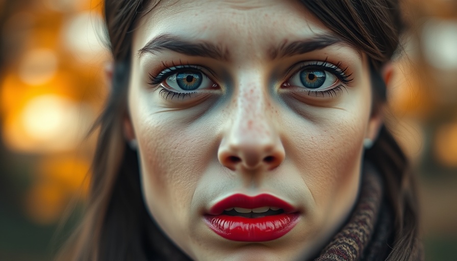 Close-up portrait with red lips, foods for glowing skin in autumn.
