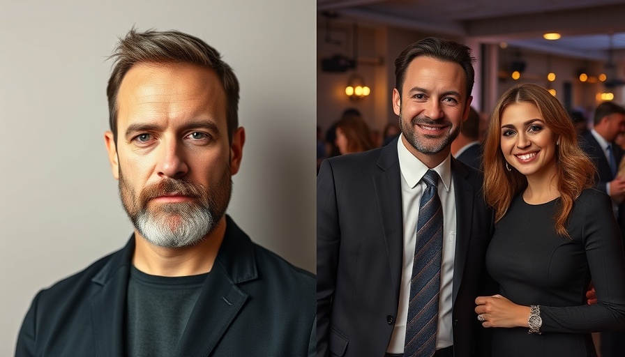 Celebrity breakups collage showing a solemn man alone and another at an event.