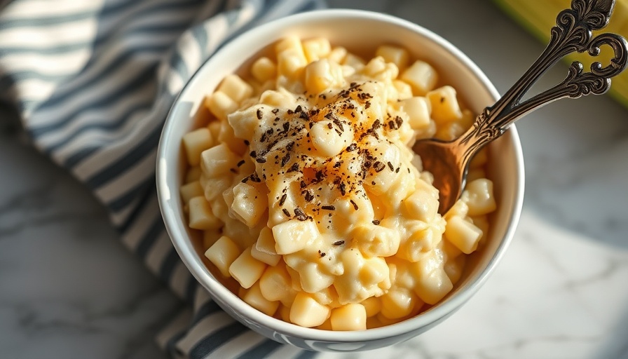 Creamy homemade creamed corn with spoon in a white bowl.
