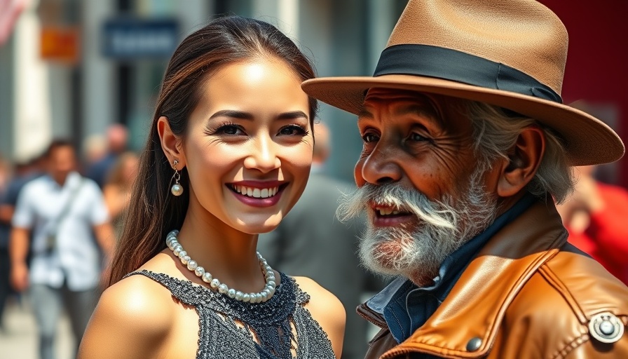 Elegant woman and older man in contrasting settings, nepo babies talent.