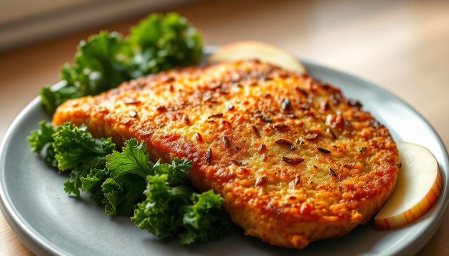 Crispy Pork Milanese with kale and apple salad on a plate.