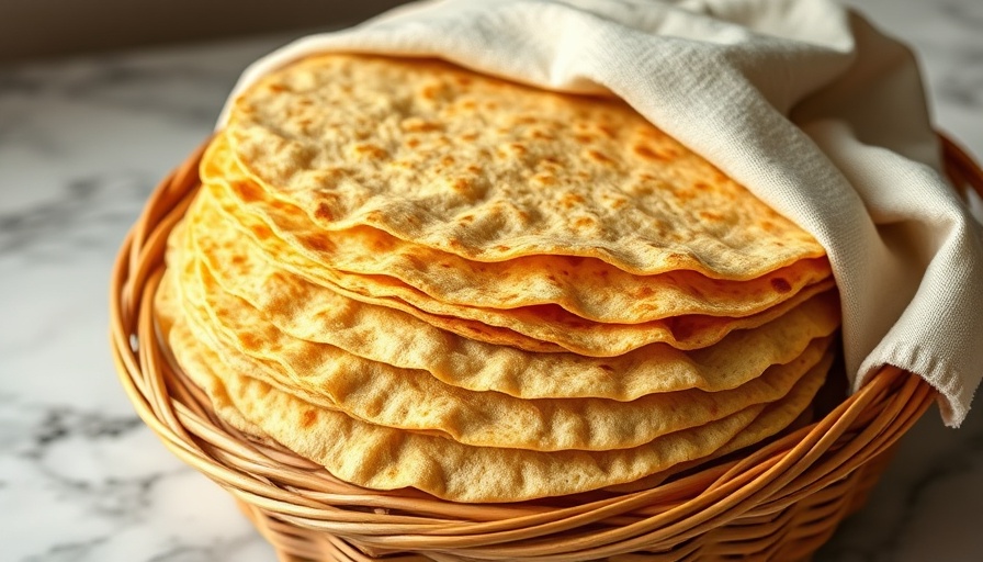 Golden homemade corn tortillas on a wicker basket, warm lighting.