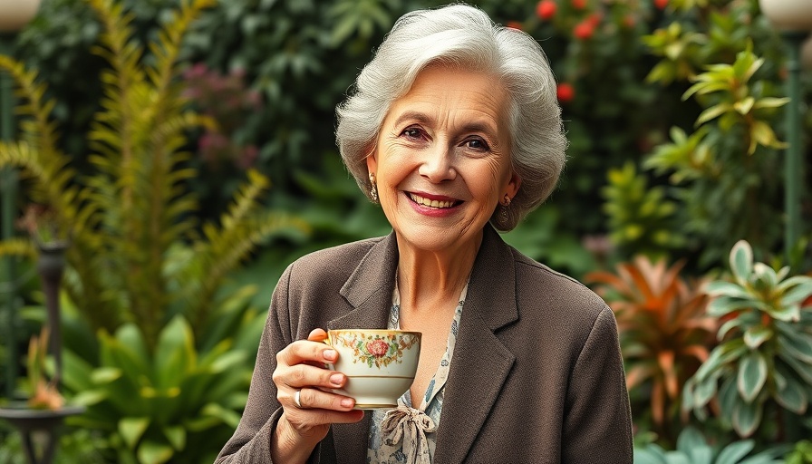 Chic older woman smiling warmly, aging gracefully habits.