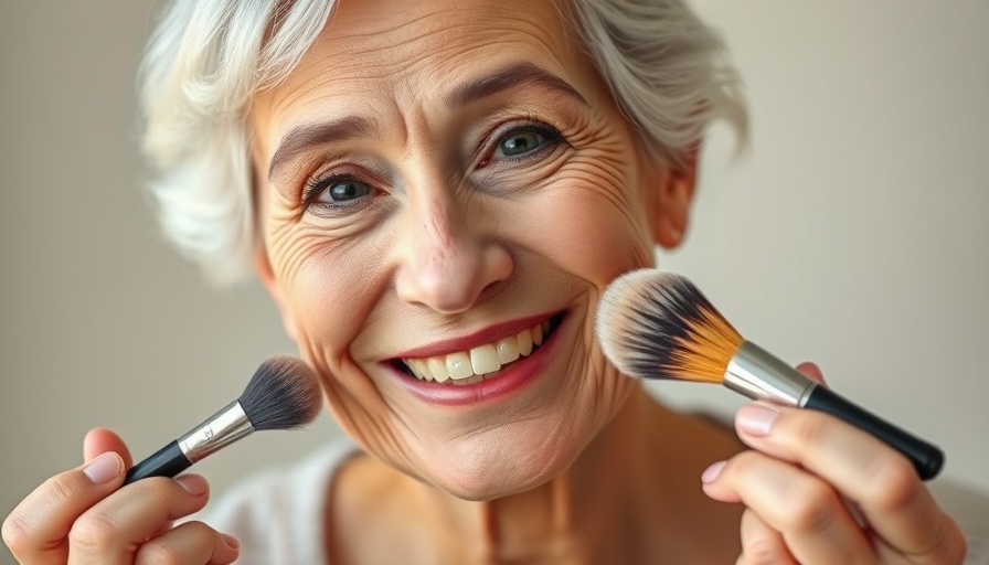 Woman applying clean natural makeup for sensitive skin with soft brush.