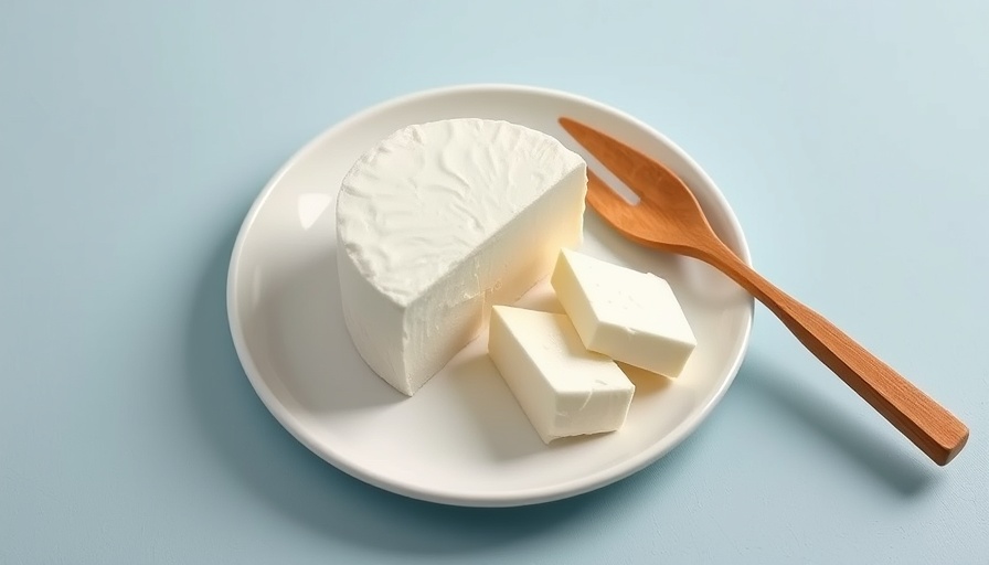 Minimalist presentation of easy homemade kefir cheese on white plate.