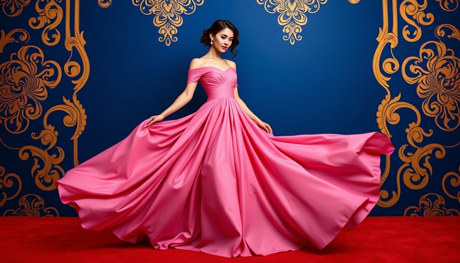 Elegant woman in pink gown posing on the red carpet, celebrity gossip.