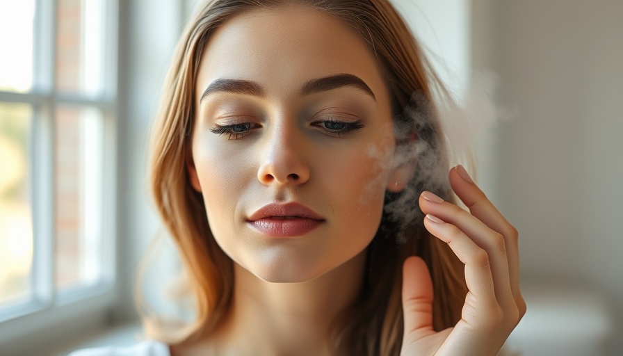 Woman using bi-phase mist spray, relaxing indoors.
