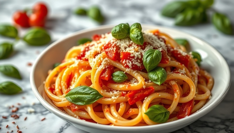Vibrant Penne Alla Vodka Recipe with basil and cheese on marble.
