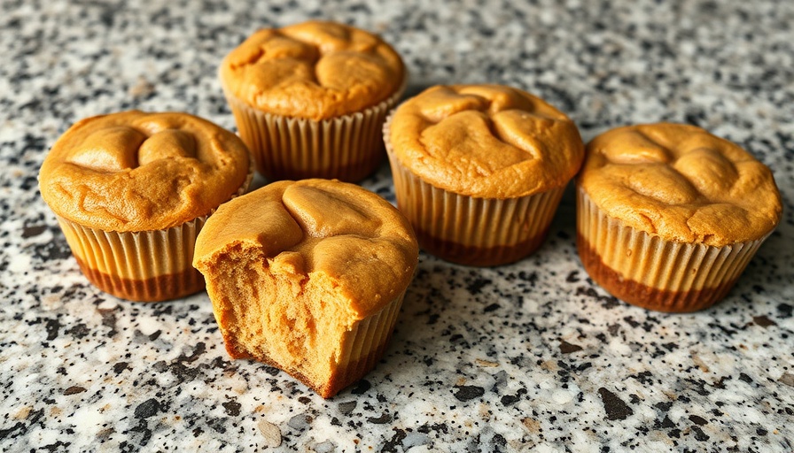 Baked peanut butter puddings in ramekins, top view.