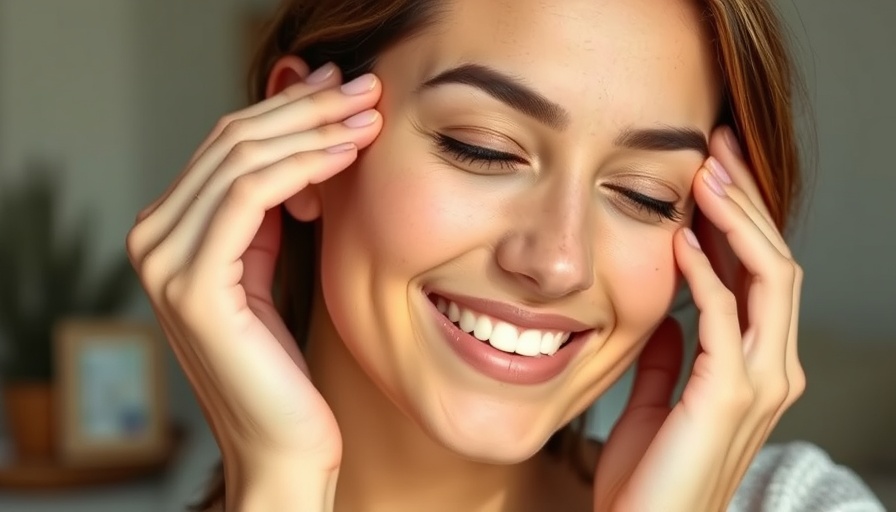Smiling woman massaging under-eye area to quickly reduce puffy eyes.
