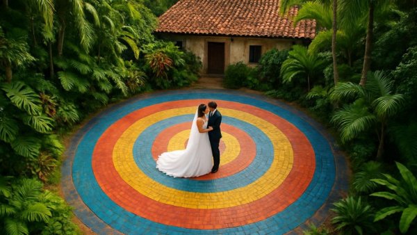 Aerial view of a bride and groom in Costa Rica destination wedding.