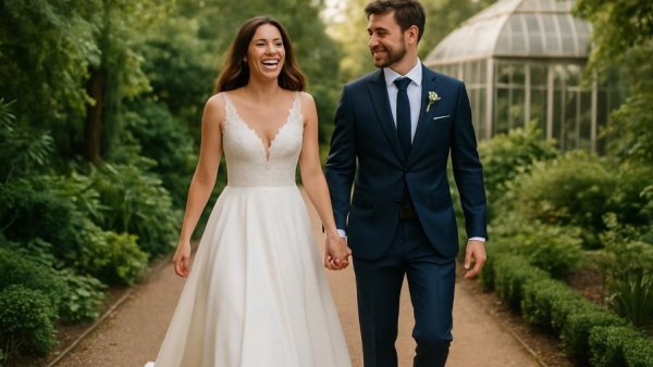 Le Stonghe Estate Wedding Venue with happy couple holding hands