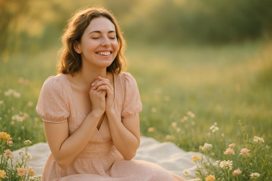 Joyful woman at a romantic picnic, perfect for engagement planning tips.