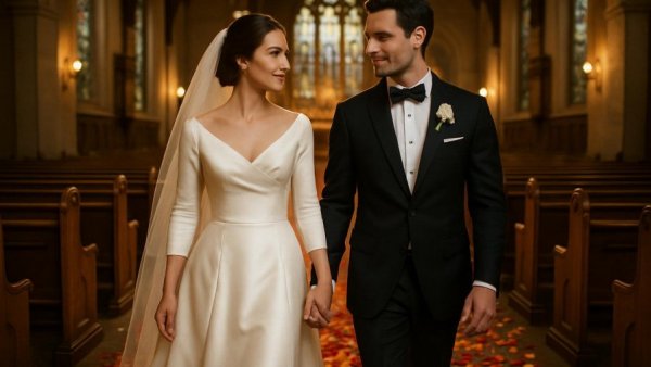 1950s Virginia wedding inspiration with elegant bride and groom in church.