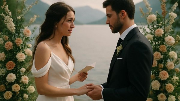 Elegant couple exchanging vows at destination wedding in Thailand