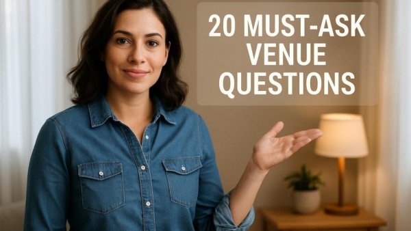 Confident woman sharing wedding venue tips, related to wedding planning in Bristol VA.